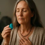 Žena s turkinitom, symbol rovnováhy a spirituálneho uzdravenia.