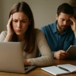 Dve osoby prežívajúce stres pri práci na blogu a technológiach.