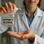 Osoba drží fľašu s izopropylalkoholom pripravenú na použitie