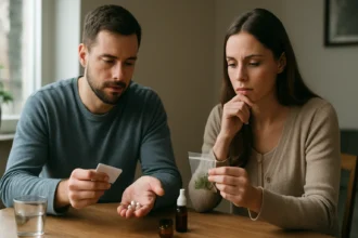 Dvojica diskutuje o legálnych drogách a ich bezpečnom používaní.