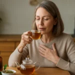 Osoba vychutnávajúca si čaj z jablčníka, prírodný liek na zdravie.