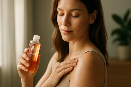 Žena aplikuje Bio-Oil na pokožku pre lepší vzhľad.