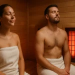 Dve osoby relaxujúce v infrasaune s príjemným osvetlením