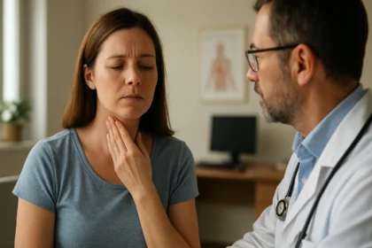 Žena sa sťažuje na problémy so zdravím počas návštevy lekára