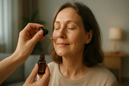 Žena dostáva koloidné zlato na tvár pre lepšiu pleť a pohodu