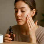 Žena nanáša krém na tvár s použitím prírodných metód na omladenie pokožky.