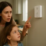 Matka s dcérou sledujú plynový detektor v domácnosti.