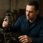 Mechanik skúma EGR ventil v dieselovom motore.