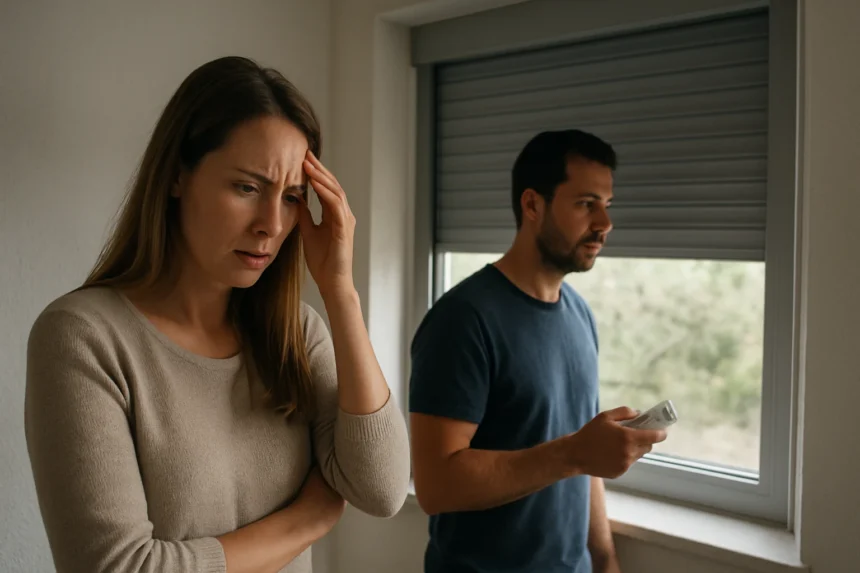 Pár diskutuje o nevýhodách motorových roliet pri okne.