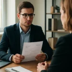 Mladý absolvent na pohovore s životopisom v ruke.