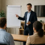 Odborný workshop s lektorom pred skupinou účastníkov na školení