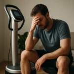 Muž s problémami po použití prístroja FLABéLOS, ktorý vyžaduje opatrnosť.