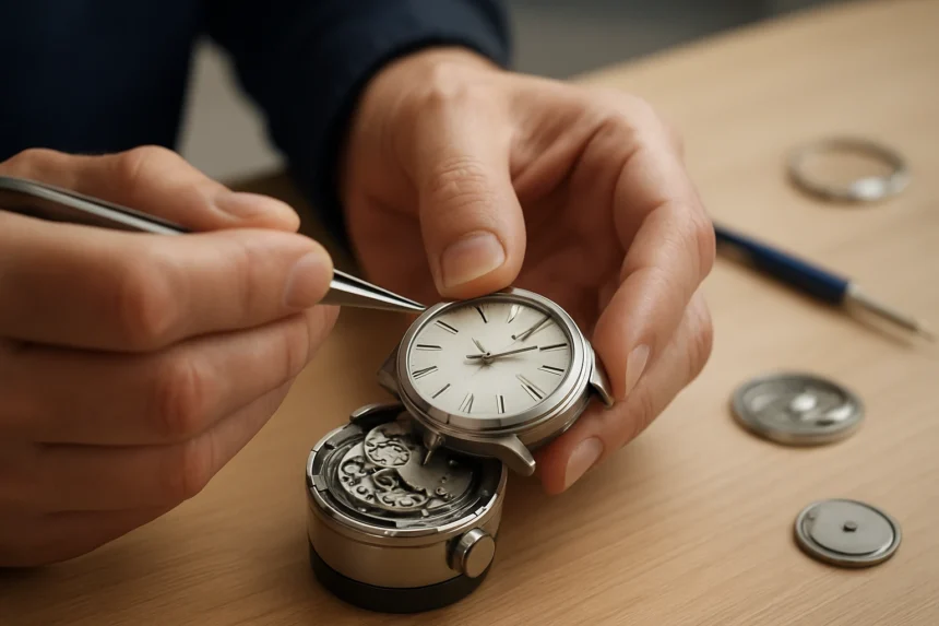 Mechanické hodinky s technológiou Spring Drive počas opravy.