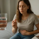 Žena berie železné tabletky s pohárom vody