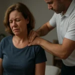 Žena zažíva nepohodlie počas terapie s odborníkom, ktorý sa snaží pomôcť.