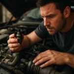 Mechanik kontroluje PCV ventil v motore auta pre údržbu