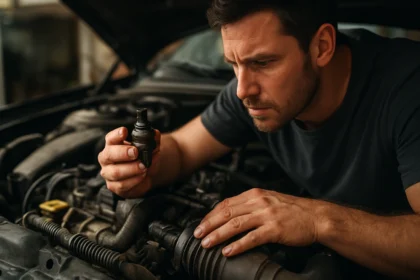 Mechanik kontroluje PCV ventil v motore auta pre údržbu