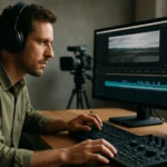 Editor pracuje na synchronizácii zvuku a obrazu s časovým kódom