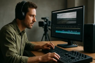 Editor pracuje na synchronizácii zvuku a obrazu s časovým kódom