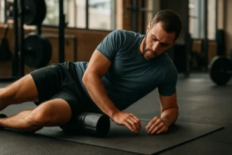 Športovec používajúci SMR valec na svalové uvoľnenie a regeneráciu.