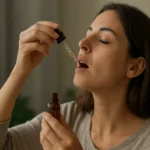 Žena používa GINepp kvapky na podporu zdravia a imunity.