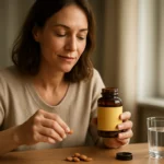 Žena si berie tablety Forever Propolis na podporu zdravia