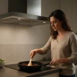 Žena varí na kuchynskej linke pod dvojmotorovým digestorom