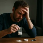 Muž za stolom, frustrácia z užívania alfa-PVP