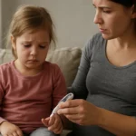 Matka kontroluje hladinu cukru prstom dieťaťa počas tehotenstva.