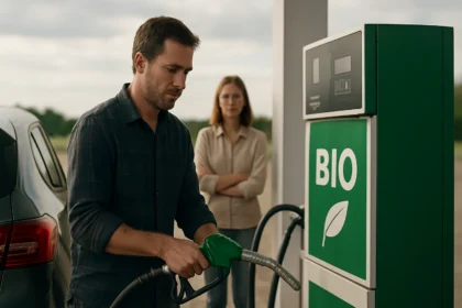 Človek tankujúci bionaftu na čerpacej stanici