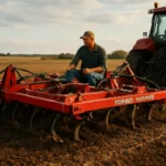 Farmář používajúci Turbo Ripper na zlepšenie pôdy a produkcie