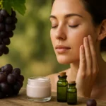 Žena s pleťovou starostlivosťou s výťažkom z hrozna.