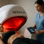 Pohľad na ženu pod infračerveným zariadením InfraslimX na spaľovanie tukov.