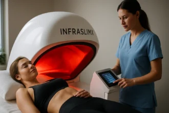 Pohľad na ženu pod infračerveným zariadením InfraslimX na spaľovanie tukov.