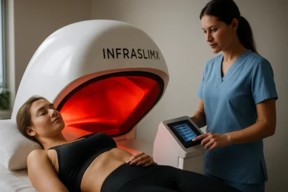 Pohľad na ženu pod infračerveným zariadením InfraslimX na spaľovanie tukov.