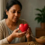 Žena drží červené srdce, symbolizujúce zdravie srdca a kardiovaskulárny systém.