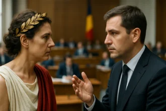 Diskusia medzi moderným politikom a historickou postavou v súčasnom parlamente