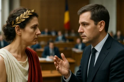 Diskusia medzi moderným politikom a historickou postavou v súčasnom parlamente