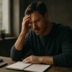 Muž premýšľa o ťažkostiach, pesimizmus a plánovanie