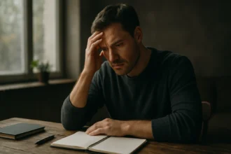 Muž premýšľa o ťažkostiach, pesimizmus a plánovanie