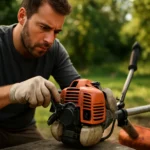 Údržba motora krovinorezu s dôrazom na detaily.