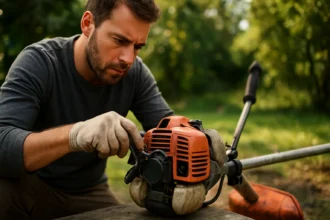 Údržba motora krovinorezu s dôrazom na detaily.