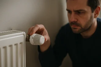 Muž nastavuje radiátorový ventil v kúrení