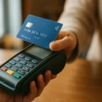 Osoba platí embosovanou platobnou kartou na termináli