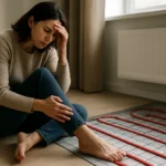 Žena s problémami v domácnosti pri podlahovom kúrení.