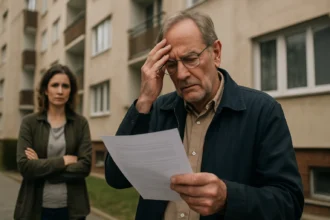 Muž s papiermi vyzerá znepokojene kvôli problémom s bytovým domom.