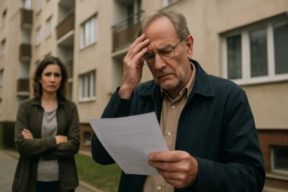 Muž s papiermi vyzerá znepokojene kvôli problémom s bytovým domom.