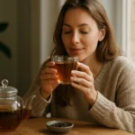 Žena si vychutnáva čaj pre zdravie a pohodu