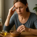 Žena s ťažkosťami pri konzumácii ľanových semienok a oleja.