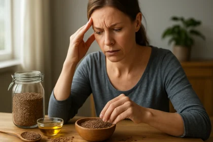 Žena s ťažkosťami pri konzumácii ľanových semienok a oleja.